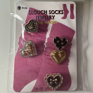 3For$20 PGM Slouch Sock Jewlery Black/Gold Heart Charm Fashion Set